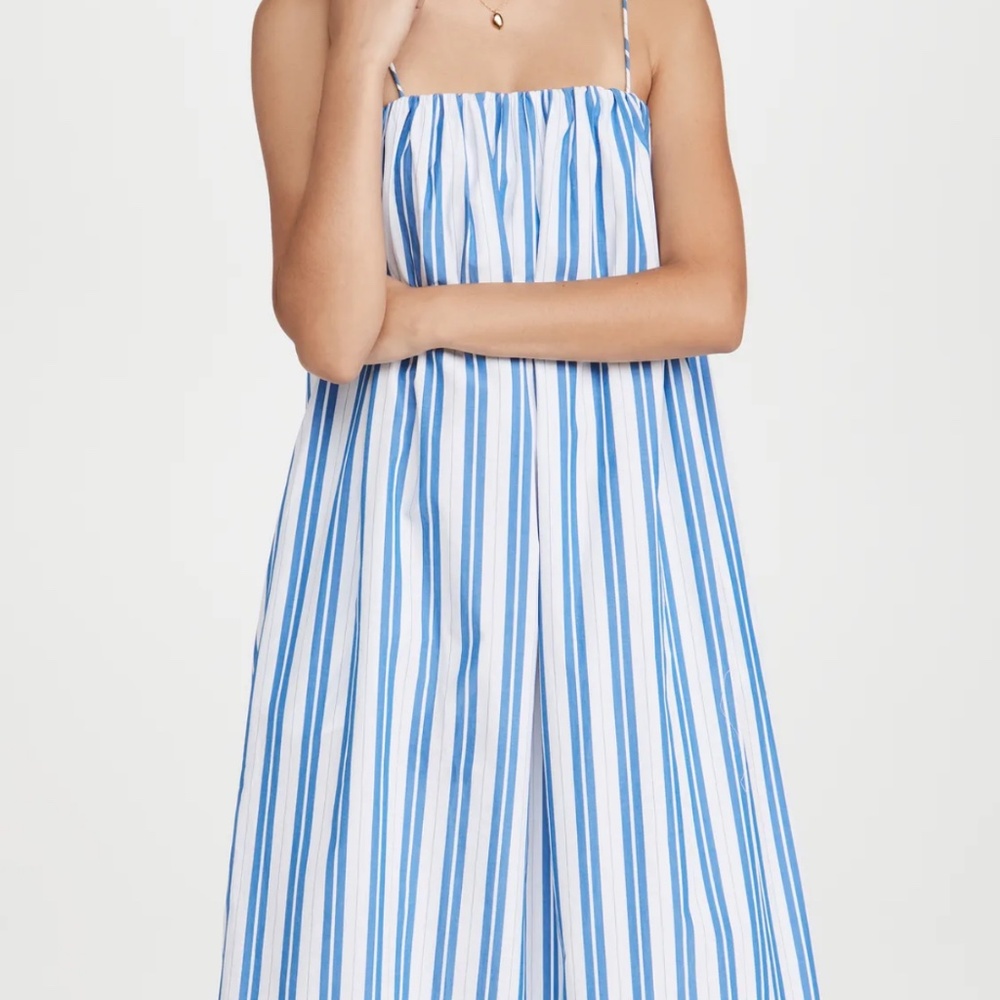 Ganni Blue/White Striped Cotton Poplin Dress w / Collar - Sz. 42